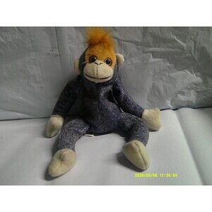 Cute Stuffed Monkey Plush Toy Blue Gray Beige Orange Hair Ages 3+ Made in China